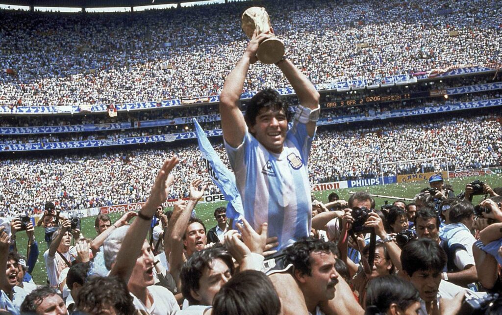 Maradona lifting the world cup